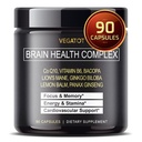 VEGATOT Brain Booster Cerveau Supplément Complexe Santé Concentré avec CoQ-10 VIT B6 Lion Mane Ginkgo Biloba Lemon Baume Ginseng - Focus Memory Energy