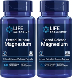 Prolongation de la durée de vie Extend-Release Magnésium, soutien prolongé du coeur et des os, soins de santé cardio-vasculaires et de la pression artérielle, formule biodisponible, sans gluten, non-OGM, Végétarien,60 Capsules,(Pack of 2)