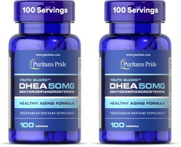 Puritan's Pride Youth Guard™ DHEA for Women and Men 50mg, Dietary Supplement for Healthy Aging, 3 Month Supply, 100 Tablets (Pack of 2)