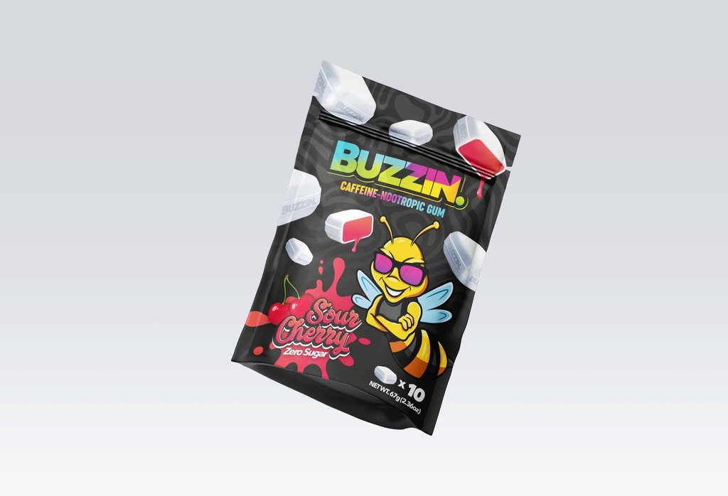 Buzzin Sour Cherry Energy Gum - Caffeine & L-Theanine