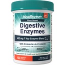 NewRhythm Enzymes digestifs 490 mg, avec probiotiques et prébiotiques, à base de plantes, 7 enzymes clés, digestion, absorption nutritive, protéase Amylase et lipase, 120 capsules végétaliennes