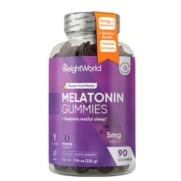 WeightWorld Melatonin 5mg Gummies for Restful Sleep | L-theanine, GABA, Lemon Balm, Passion Flower & Chamomile Extracts | 3-Month Supply, 90 Vegan Melatonin Gummies for Adults, Passion Fruit Flavor