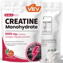 VEV Créatine monohydratée pour les femmes en poudre 5000 mg avec collagène et BCAA 2:1:1 – Créatine pour les femmes, soutient la définition musculaire, la récupération et l'énergie – sans saveur, sans sucre, 9,5 oz, 30 portions