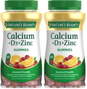 Calcium Bounty de la nature + D3 + Gommies de zinc, soutient les os forts et les dents plus un système immunitaire sain, 500mg, orange et aromatisé cerise, 70 Gommies (paquet de 2)