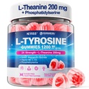 L Supplément Gommies Tyrosine 1200mg, supplément GABA L-Theanine 200mg avec vitamine B6 glycinate de magnésium, D3 & C - Gummies Calm & Focus - Suppléments Cerveau pour la mémoire, l'humeur et la détente pour les adultes, végétalien