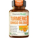 Ginkgo Biloba Supplement with Turmeric Curcumin and Black Pepper for High Absorption - Ginko Biloba Capsules with Curcuma for Focus, Memory Support, Joint & Brain Health - NonGMO - 180 Vegan Capsules