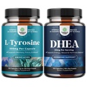 Ensemble de capsules de forme libre L Tyrosine 500mg - Supplément L-tyrosine haute résistance pour l'énergie mentale et supplément DHEA - pur DHEA 25mg pour l'équilibre hormonal améliore la stabilité de l'humeur système immunitaire