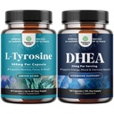 Ensemble de capsules de forme libre L Tyrosine 500mg pour l'énergie mentale et le soutien de la focale - Amino Acid Nootropic et supplément DHEA - pur DHEA 25mg pour l'équilibre hormonal améliore la stabilité de l'humeur système immunitaire