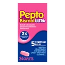 Pepto Bismol ULTRA Caplets, Relief de l'estomac relevé, Relief des nausées, Relief des brûlures d'estomac, Relief de l'indigestion, Anti Diarrhée Médicaments pour adultes - 5 Relief des symptômes, 24 ct