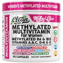 Methylated Multivitamin for Women Vitamins B6 Methyl B12 A B C D K E Folate Choline Omega 3 Thiamine Riboflavin Iron Iodine Magnesium Zinc Selenium Copper Calcium 90 Capsules by Clean Nutra