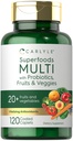 Supplément aux fruits et légumes Carlyle (Count) 120 Multivitamine superalimentée aux probiotiques (Fruits et légumes 20) Sans OGM et sans gluten