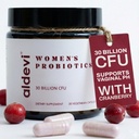 Femmes Probiotiques 30 milliards CFU avec canneberge, Fabriqué aux États-Unis – Soutien quotidien pour le pH vaginal, l'urine et la santé digestive – Vegan, 30 capsules