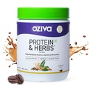 OZiva Protein & Herbs for Men, No Added Sugar, Green Tea, Cafe Mocha, 453g