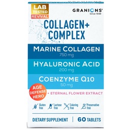 Complexe des pilules de collagène marin – Supplément à l'acide hyaluronique de 200 mg, Coenzyme Q10 CoQ10, Peptides de collagène marin hydrolysé, hydratation éternelle des fleurs, Suppléments de défense de l'âge - 60 comprimés scellés