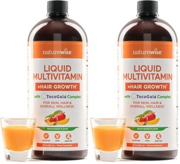 NatureWise Multivitamine liquide croissance des cheveux pour les femmes et les hommes + Tocogaia® pour la croissance des cheveux et l'élasticité de la peau support + biotine, vitamine D, E, B - sans sucre, végétalien - 30 fl oz[30 portions], (paquet de 2)