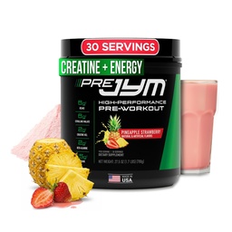 Supplément JYM Science Pre JYM Ananas Fraise Poudre de pré-entraînement pour hommes et femmes, BCAA, Nootropics, Creatine HCI, Citrulline, Beta-Alanine, Betaine, Taurine, Huperzine, 30 portions