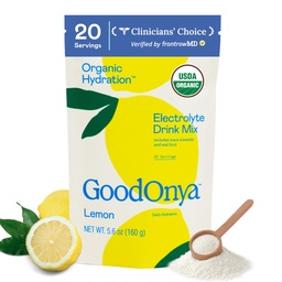 GOODONYA Mélange de boissons électrolytes d'hydratation biologique, poudre d'hydratation biologique certifiée, non-OGM, sans glyphosate biocoché, faible teneur en sucre, saveur de citron, pas de saveurs artificielles, 20 portions