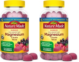 Nature faite haute absorption Citrate de magnésium 200 mg par portion, supplément de magnésium pour le muscle, Nerve, os et soutien cardiaque, 90 Gommies de magnésium, 45 jours d'approvisionnement, (paquet de 2)