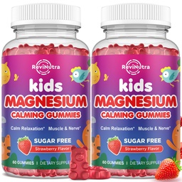 Gommies de 2 paquets de magnésium pour les enfants - Gommies de magnésium avec L-Theanine, Camomille, réglisse, vitamine B6, D pour les enfants et les adultes Sommeil, Relief musculaire et os de nerve - Fraise 120ct
