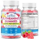 L-Theanine Gummies with L-Theanine 400 mg, Ashwagandha, GABA, 5-HTP, Magnesium Glycinate for Calm, ZZZ & Relaxation Support - Vegan, Raspberry Flavor, 60 Count