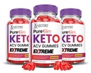 (3 Pack) Pure Slim Keto ACV Gummies Extreme 2000MG PureSlim Keto Gummies Advanced Formula Apple Cider Vinegar with Pomegranate Beet Juice Powder B12 Vegan Non GMO 180 Gummys