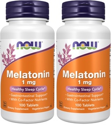 NOW Supplements, Melatonin 1 mg, with Co-Factor Nutrients, Healthy Sleep Cycle*, 100 Tablets (Pack of 2)