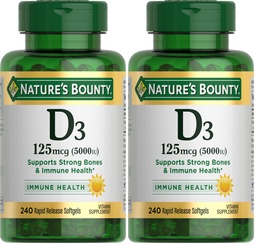 Nature's Bounty Vitamin D3 5000 IU Softgels, Rapid Release, Immune Support, Vitamin D Supplements, 240 Ct (Pack of 2)