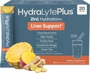 Hydralyte Liver Support + Electrolyte Mix with Milk Thistle, Turmeric, Ginger, Prickly Pear, Green Tea Extract Formulated for Rapid Rehydration (Pineapple Mango Ginger, 20 Packets)