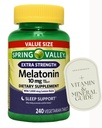 1 Pack of Extra Strength SPR -ing Valle Sleep Support Melatonin, Tablets Dietary Supplement Value Size, 10 mg, 240 Count, 1 Bottle, + Bonus nnh Sticker Vitamin Guide Included