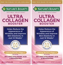 Nature's Bounty Optimal Solutions Ultra Collagen Booster for Healthy-Aging Supplement, Resveratrol, Hyaluronic Acid – Collagen Capsules for Women, 48 Capsules (Pack of 2)