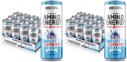 Optimum Nutrition Amino Energy Sparkling Hydration Drink,Electrolytes,Caffeine,Amino Acids,BCAAs,Sugar Free,NEW Blue Raspberry Rush,12 Fl Oz,(Packaging May Vary),12 Count (Pack of 2)