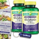 Spring Valley Extra Strength Melatonin Tablets with Lemon Balm Dietary Supplement for Sleep Support 10 mg 120 Ct 2 pk (240 Total) + Vitamin Vitality & Pill Container (4 Items)!