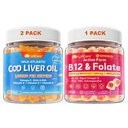 LILICARE Bundle Cod Liver Oil Gummies 2 Pack& Adult Methyl B12 5000mcg + L-Methylfolate Gummies 1 Pack