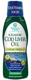 Tropical Oasis - Icelandic Cod Liver Oil | Maximum Strength 1144mg of Liquid Wild-Caught Natural Omega-3 Fish Oil (Lemon Flavor, 90 Servings)