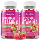 2 Pack Liposomal Vitamin C 1000mg Gummies for Adults Kids, 1500mg Chewable Vitamin C w/Iron, Zinc & Elderberry - Immune Support & Energy, Collagen Booster, Raspberry, 120 Count
