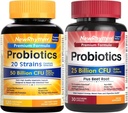 NewRhythm Probiotics 50 Billion CFU 20 Strains, 120 Veggie Capsules and Probiotics for Women & Men 25 Billion CFU, w/Organic Beet Root 2000 mg