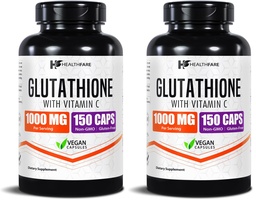 Healthfare Liposomal Glutathione Supplement 1000mg | Reduced GSH Antioxidant | Immune & Detox Support | 150 Vegan Capsules | High Absorption | Non-GMO, Gluten-Free | Made in USA (Pack of 2)