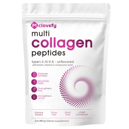 Multi Collagen Protein Powder, 2lbs-Unflavored, with Hyaluronic Acid & Vitamin C, Skin, Hair & Joint Support, 32 Oz
