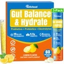 Electrolyte Tablets, Hydration & Fiber Supplement for Women & Men, with Prebiotics & Probiotics for Gut Health, Lemon Flavor Hydration Drink, Electrolytes Sugar Free, Keto Friendly, 60 Tablets