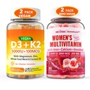 Nextdia 2Pack Vegan Vitamin D3 5000IUK2 Gummies+ 2Pack Methylated Multivitamin for Women Gummies