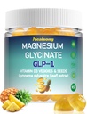 GLP-1 Magnesium Glycinate Gummies Supplements with Magnesium Malate & Taurate | Vitamin D3 Spinach | Kale | Broccoli | 90 Count with Gymnema Sylvestre, Green Tea Phytosome (Pineapple)