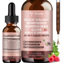Totaria 20 in 1 Black Walnut Wormwood Tincture - Clove,Pumpkin Seed,Garlic,Oregano,Berberine - Gentle Gut Cleanse & Digestive Health - Alcohol-Free,Gut-Friendly -Raspberry Flavor - 2FL