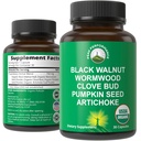 USDA Organic Wormwood Black Walnut Clove Cleanse for Humans. Elimination Detox + Intestinal Support Capsules Supplement for Adults and Kids. Pills with Artichoke and Pumpkin Seed for Added Benefits