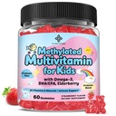 Kids Multivitamin Gummies with Omega-3 (Dha+Epa), Methylated B12 & Folate, B6, B2 & Elderberry, Vitamin D3, C, A, E, Zinc, Postbiotics, Choline | for Brain, Eye & Immune, Clean, Sugar Free, 60 Cts
