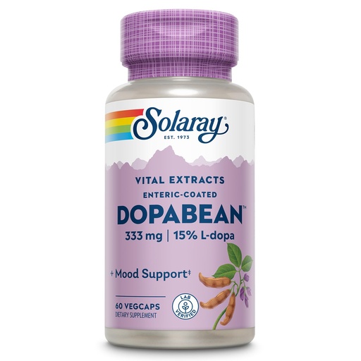 SOLARAY Dopabean 333mg - Mucuna Pruriens L-Dopa - Wellness Support Supplement - Velvet Beans Seed Extract with 15% L Dopa Plus Alpha Galactosidase - Enteric Coated, 60-Day Guarantee - 60 Servings
