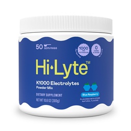 Hi-Lyte K1000 Blue Raspberry Electrolytes Powder, 50 Servings - 1000mg Potassium + Magnesium, Sodium, Trace Minerals - 0 Carbs, 0 Sugar