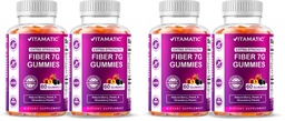 Vitamatic Prebiotic Fiber Gummies for Adults – 4 Pack (Total 120 Gummies) 7g Fiber per Serving | Extra Strength | Zero Sugar Added | Pectin-Based | Digestive Health & Regularity Support