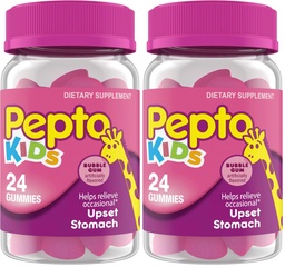 Pepto Kids Gummies, Helps Relieve Occasional Upset Stomach, Acid Indigestion, Sour Stomach and Heartburn, 24 Gummies,(Pack of 2)