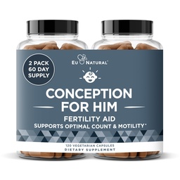 Eu Natural Conception for Him - Male Fertility Supplements with Ashwagandha, Folate & Zinc - Sperm Count, Motility & Strength Support - Fertility Support for Men, 120 Vegetarian Capsules