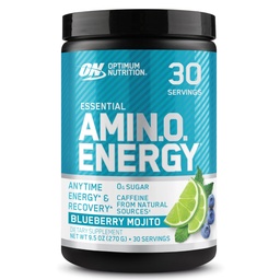 Optimum Nutrition Amino Energy - Pré-entraînement avec du thé vert, BCAA, acides aminés, Keto Friendly, extrait de café vert, poudre d'énergie - Mojito Blueberry, 30 portions (paquetage mai Vary)
